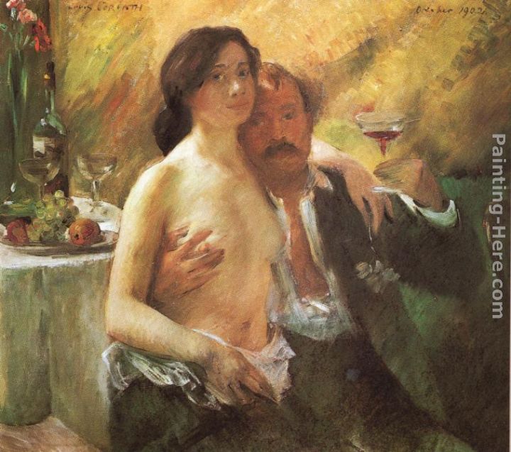 Self portrait with his Wife and a Glass of Champagne painting - Lovis Corinth Self portrait with his Wife and a Glass of Champagne art painting